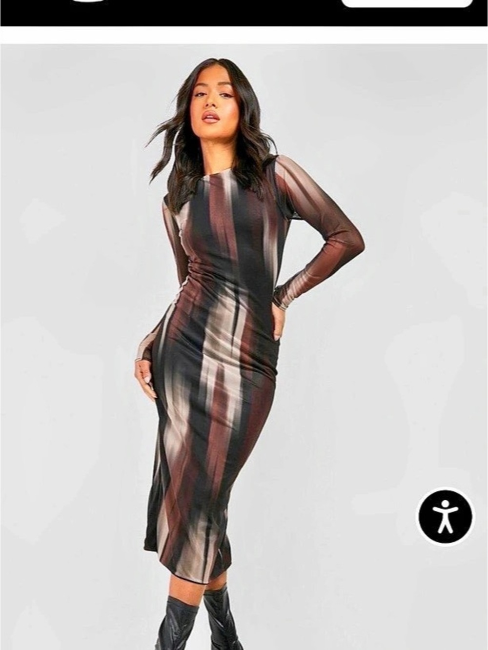 Boohoo Abstract Printed Mesh Long Sleeve Midaxi Dress Size 10